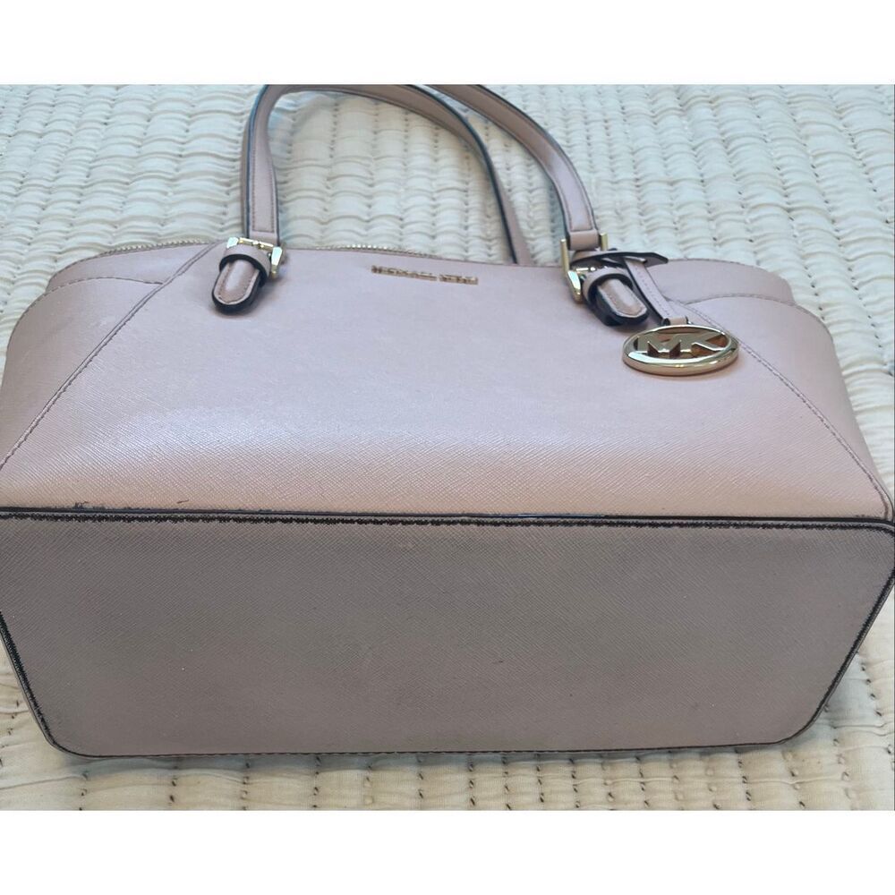 Michael Kors Charlotte Saffiano Leather Top-Zip Bag Powder Blush Pink - Picture 10 of 12